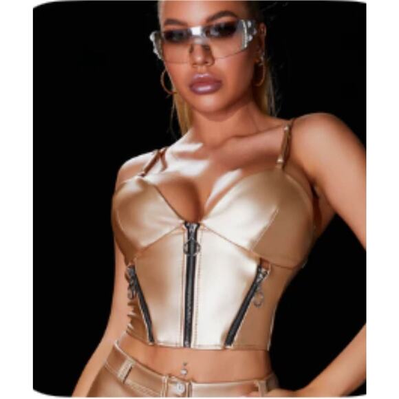 Gold faux leather top size S